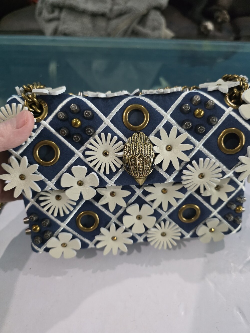 Nwt Kurt Geiger Blue Floral Embellished Crossbody Bag